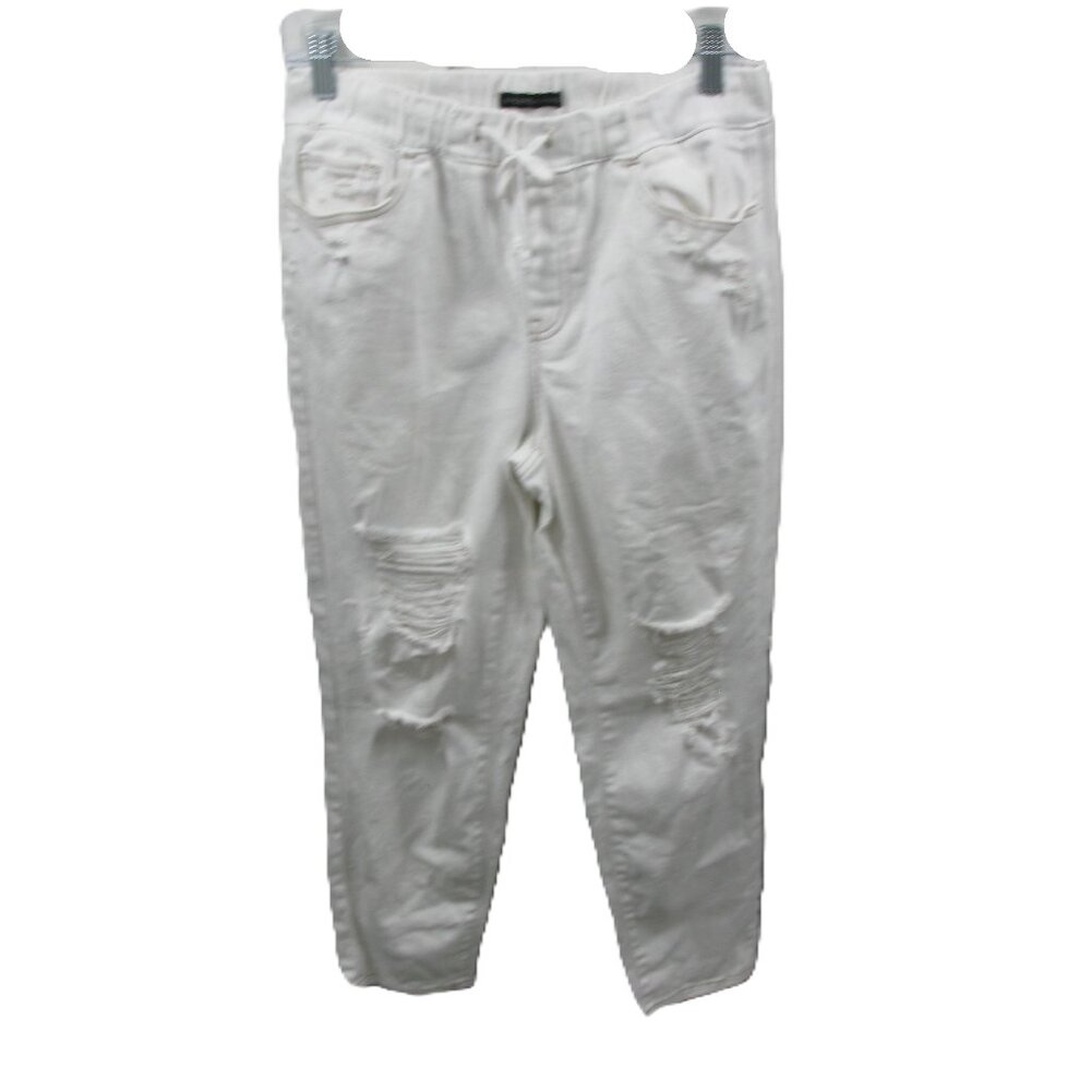 Sincerely Jules White Distressed Drawstring Elastic Waist Jeans Size Medium